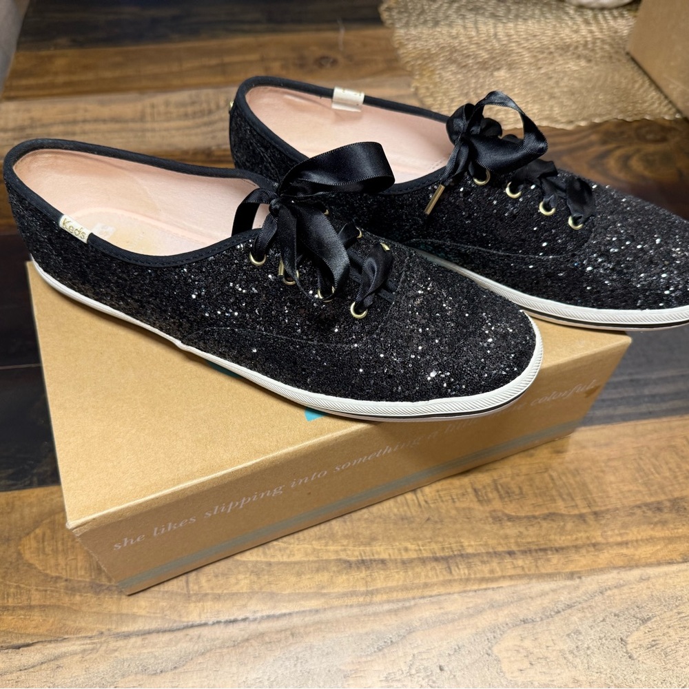 Kate Spade Black Glitter Sparkly Women's Keds Sneakers